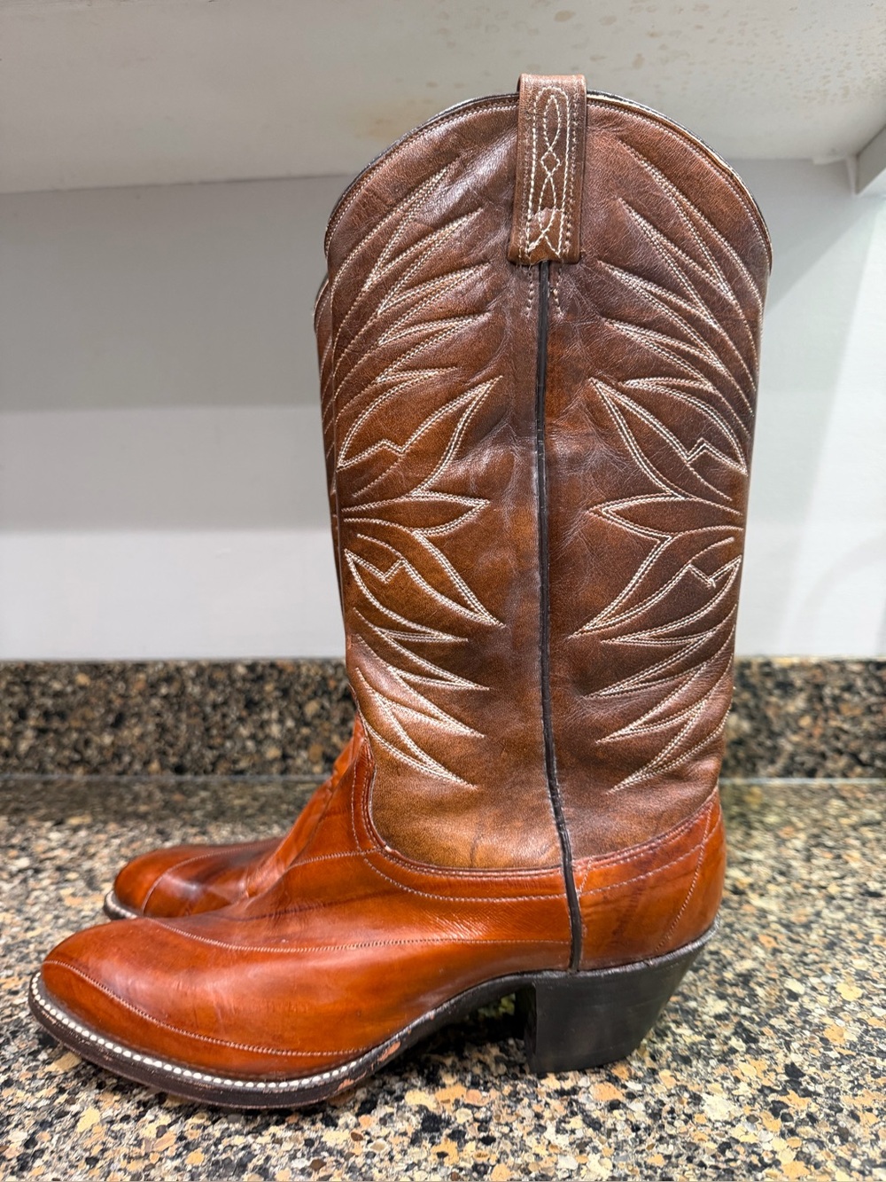 Ladies Dan post 8.5 Western Leather & eel Cowboy Boots - Brown